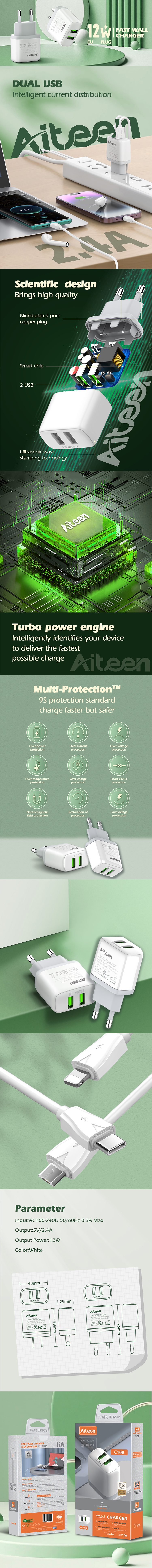 C108-C Charger 12W with Type-C Cable