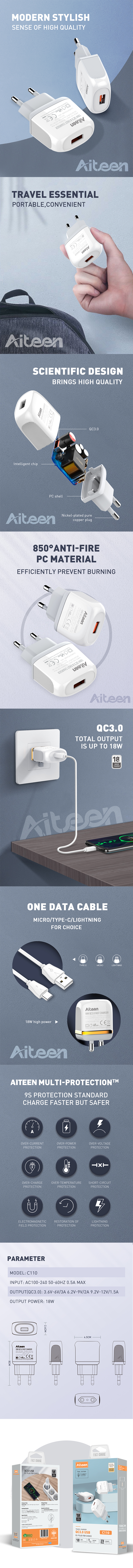 C110-L Fast Wall Charger 18W with Lightning  Cable