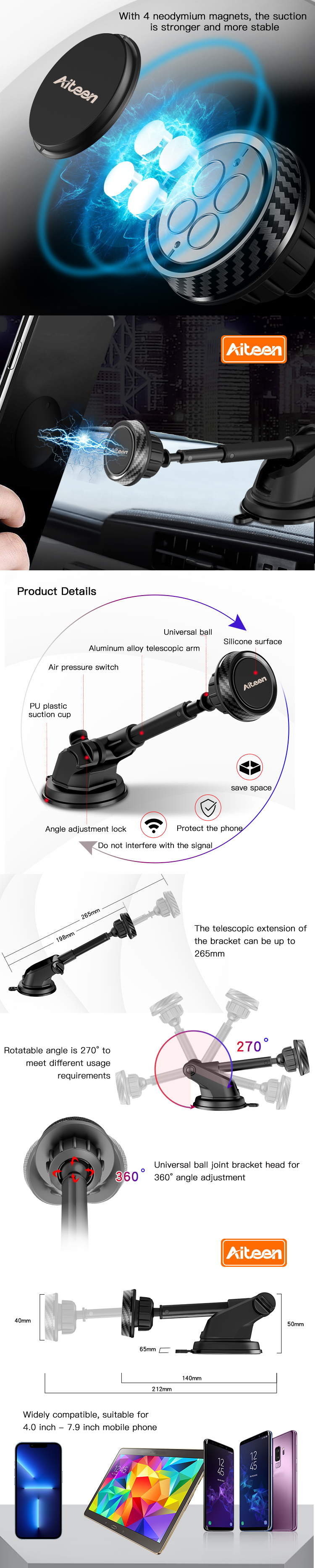 H29 Magnetic Phone Holder Telescopic Arm