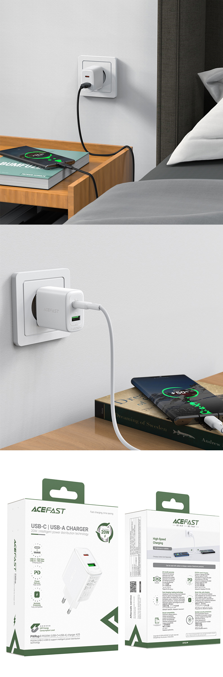 A25 PD20W (USB-C+USB-A) Dual Port Charger (EU) White