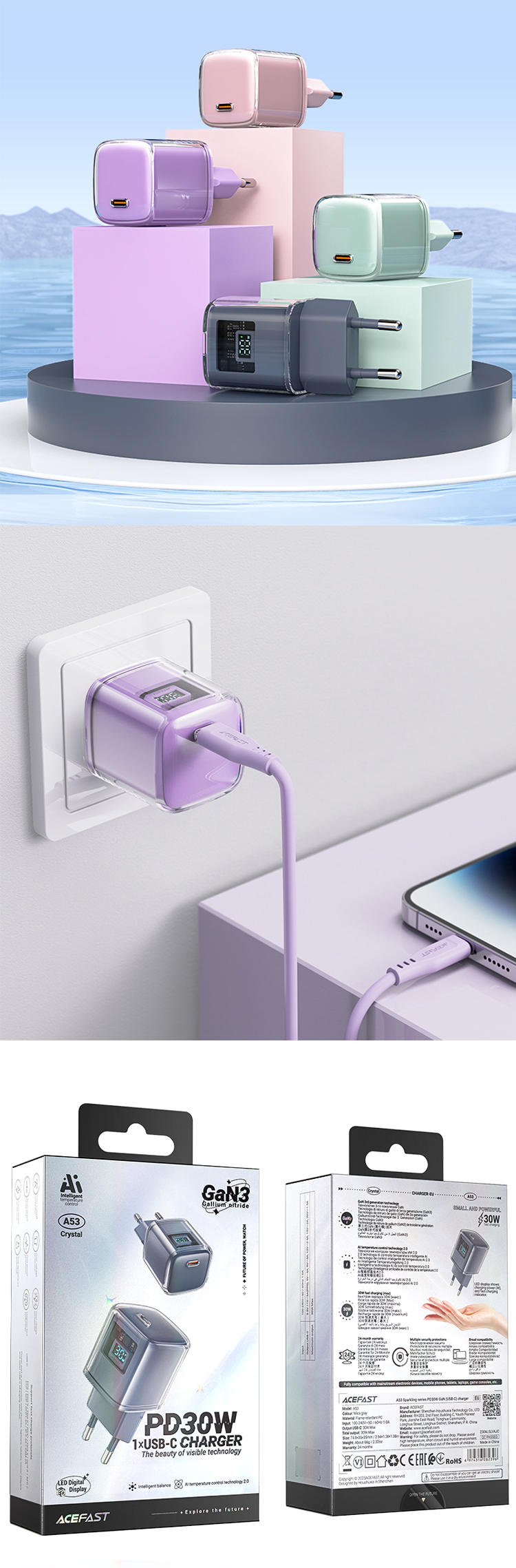 A53 Sparkling Series PD30W GaN (USB-C) Charger Purple