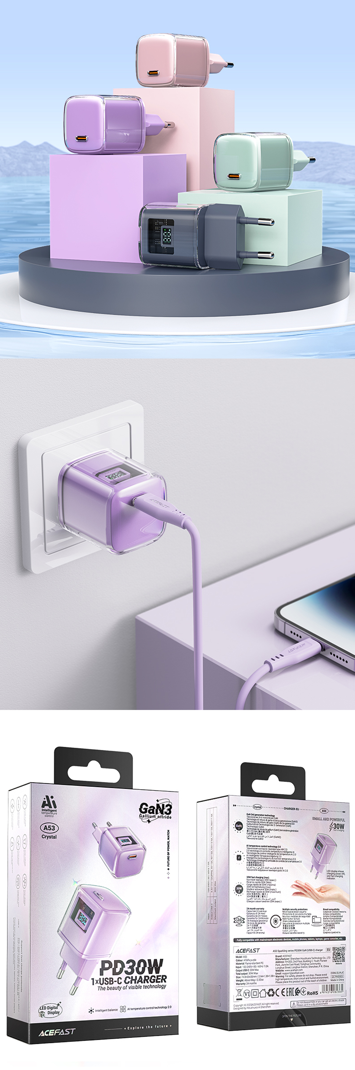 A53 Sparkling Series PD30W GaN (USB-C) Charger Purple