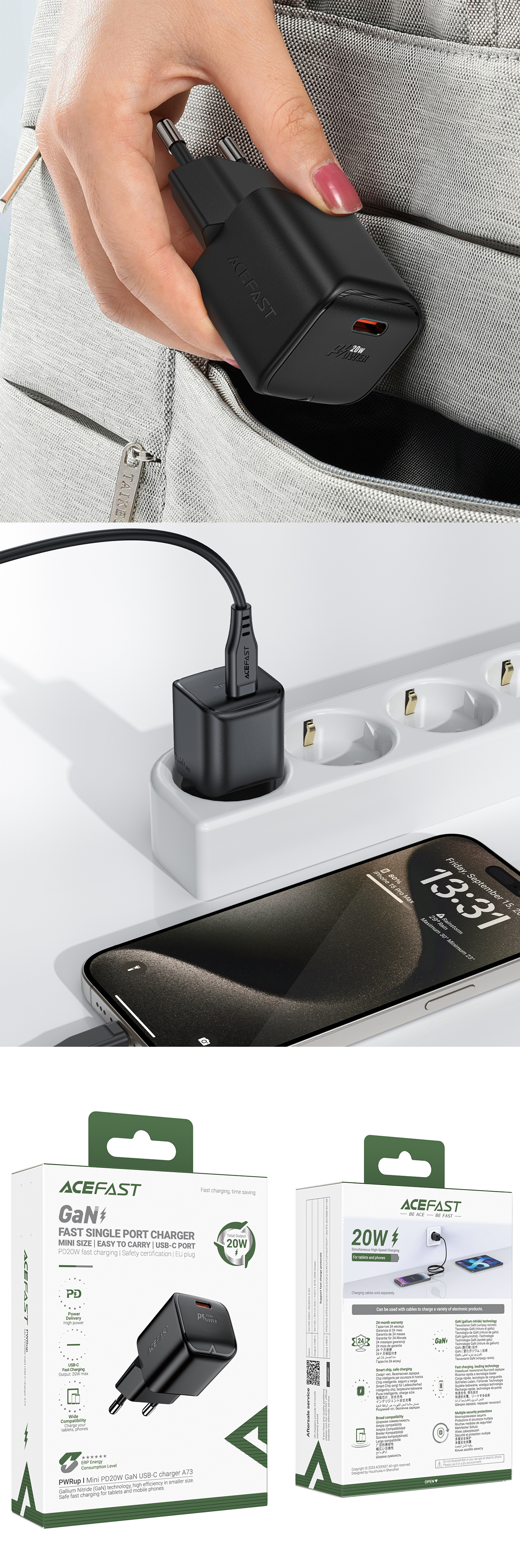 A73 Mini PD20W GaN USB-C Charger Black