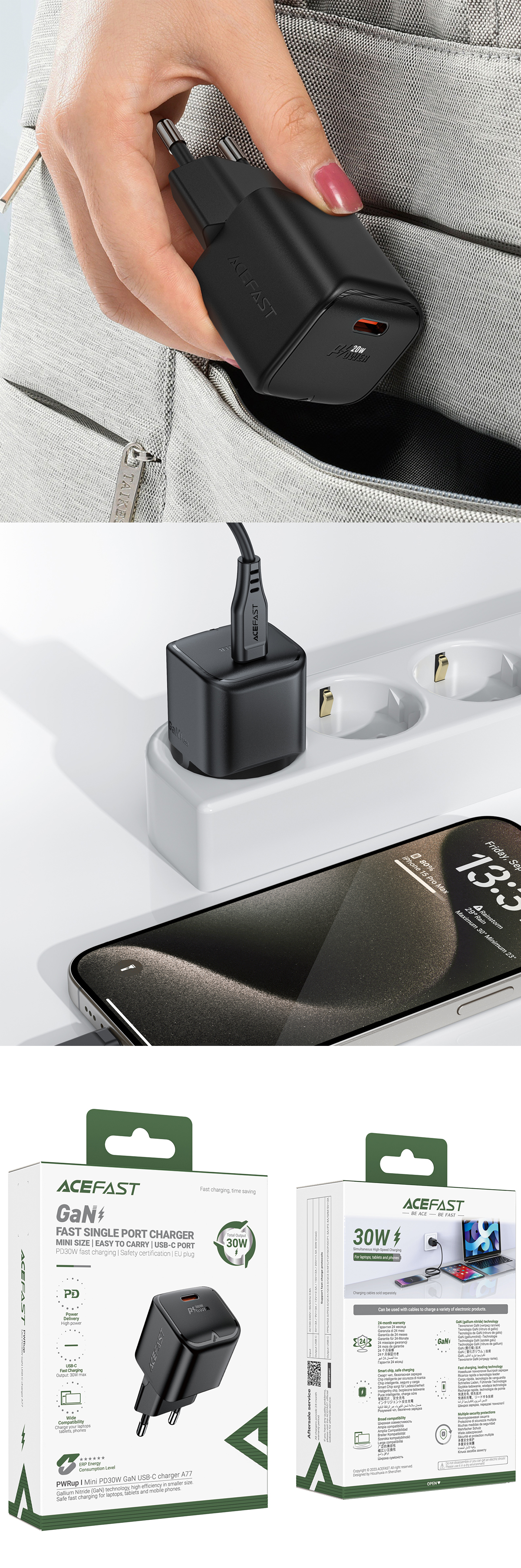 A77 Mini PD30W GaN USB-C Charger Black