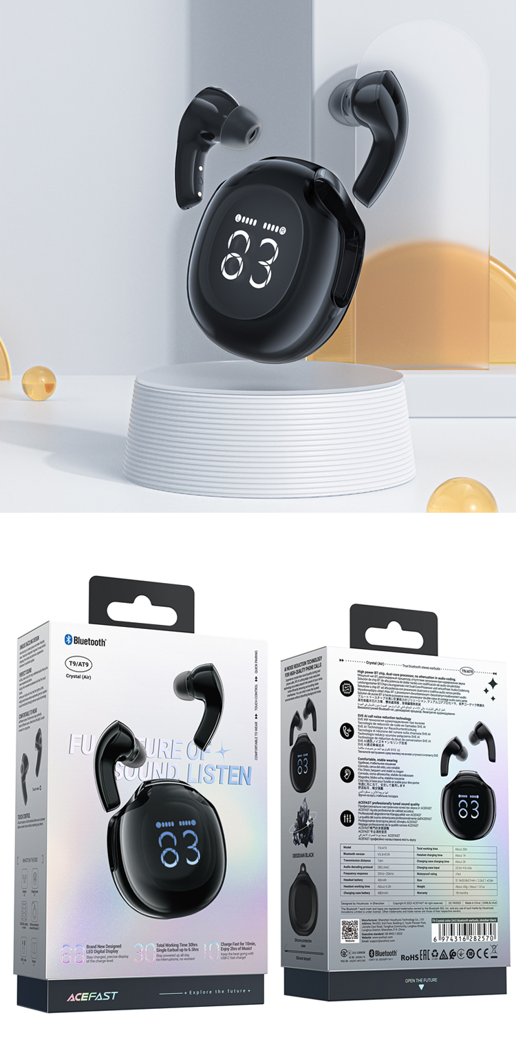 T9 Crystal (Air) Color Bluetooth Earphone Black