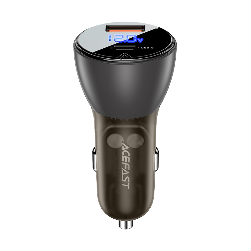 B6 Metal Car Charger 63W (USB-A+USB-C) With Digital Display Tranparent Black