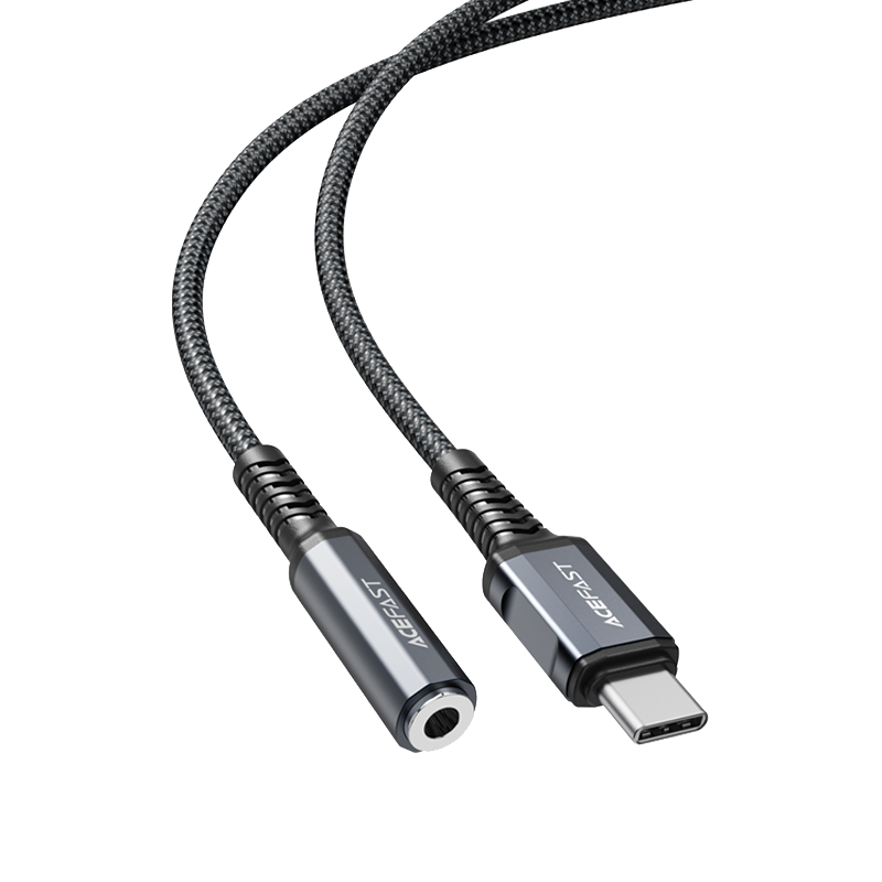 C1-07 USB-C to 3.5mm Aluminum Alloy Headphones Adapter Cable Black